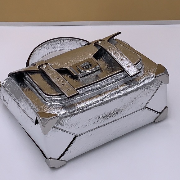 MICHAEL KORS MANHATTAN MEDIUM TOP HANDLE SCHOOL SATCHEL CROSSBODY BAG SILVER - Picture 16 of 16